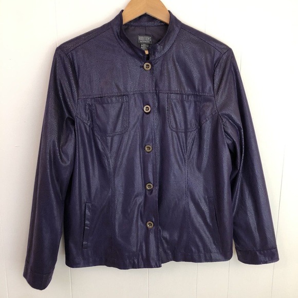 Additions By Chico's 2‎ Size Large Purple Faux Leather Snakeskin Jacket Buttons - Picture 1 of 9
